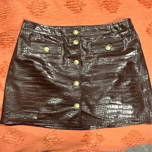 J. Crew Brown Croc-Embossed Skirt